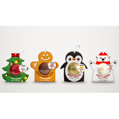 Wabash Valley Farms Christmas Popcorn Seasoning Ornament Gift Set – 4 Assorted Holiday Flavors