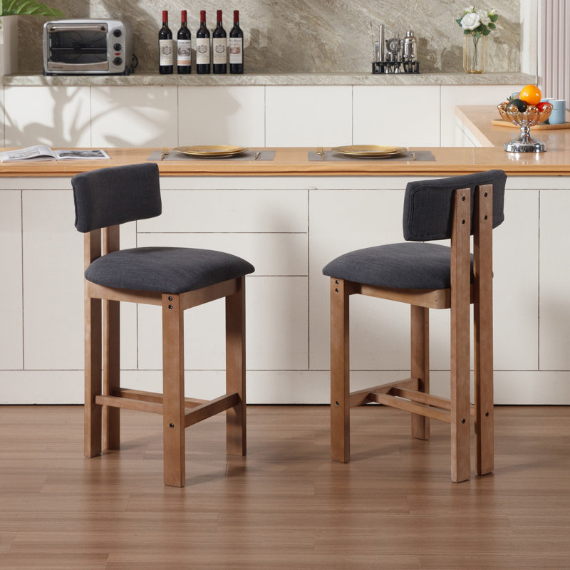 Upholstered Stool With Solid Wood Frame, Charcoal