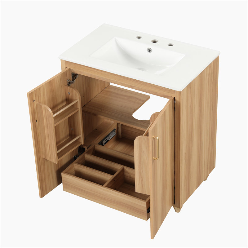 Meuble-lavabo avec lavabo, armoire de salle de bain avec portes et tiroir