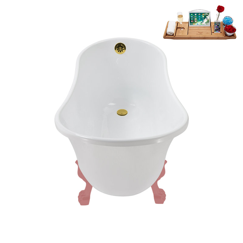 51.2'' x 25.6'' Soaking Acrylic Bathtub, Polished Gold, Matte Pink