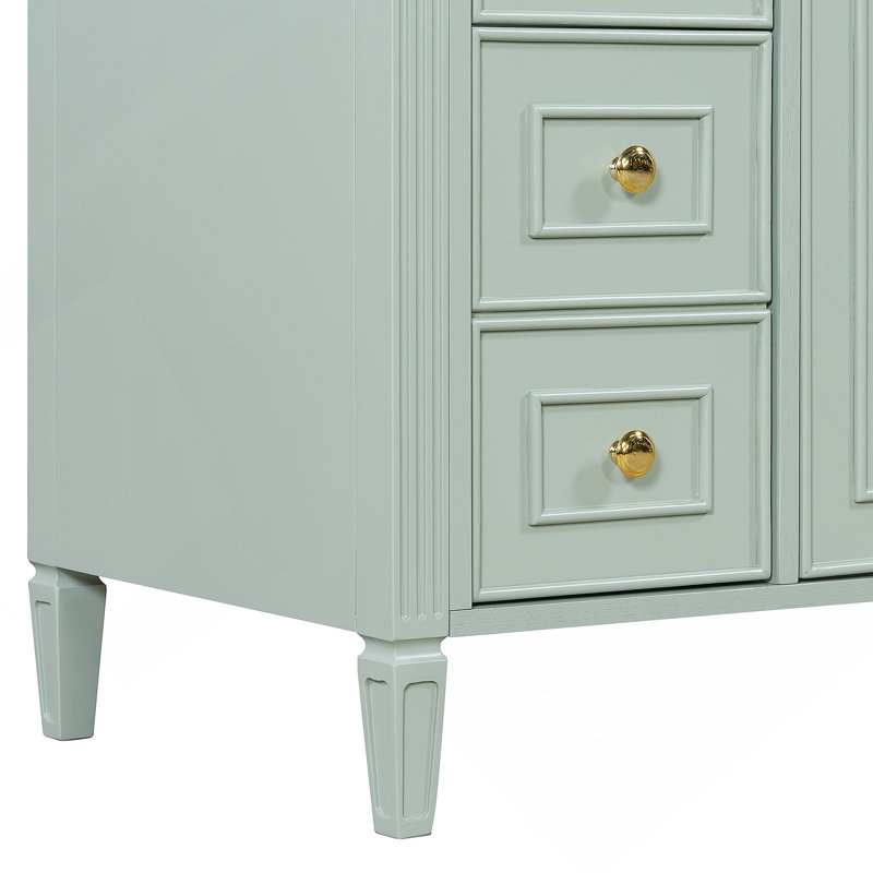 Meuble-lavabo de salle de bain avec lavabo, armoire en bois avec tiroir et 2 portes à fermeture en douceur, Vert