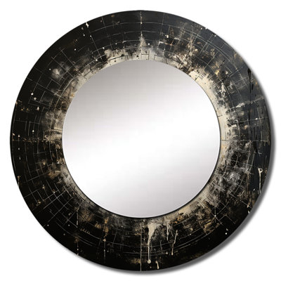 Minimalism Astrology Black And White - Astrology Decorative Mirror, White Round Wall Mirror, Printed Metal Art