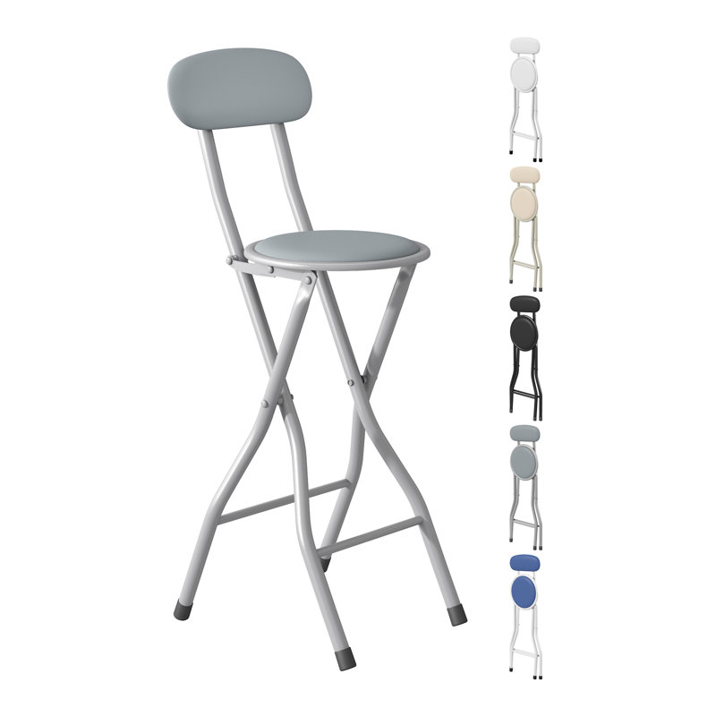 Upholstered Counter Stool with Metal Frame, Grey