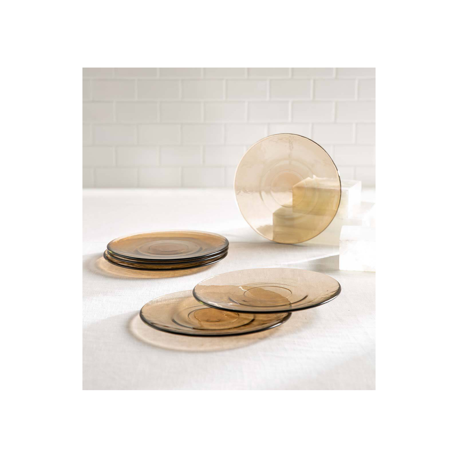 Recycled Glass Dinner Plates, Light Brown