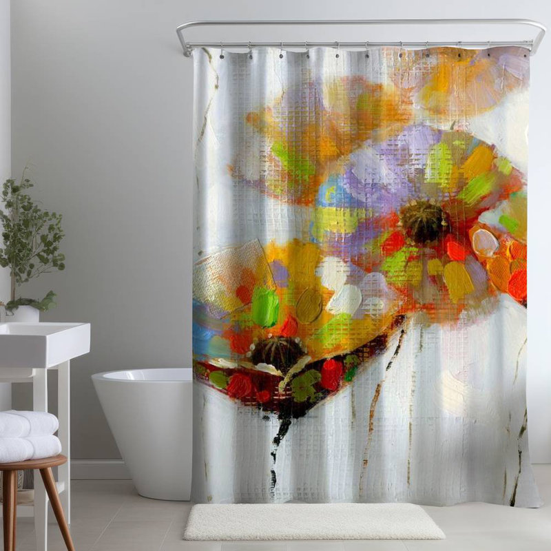 Floral – Polyester Shower Curtain, Dye Sublimation Print, 71" W × 74" L
