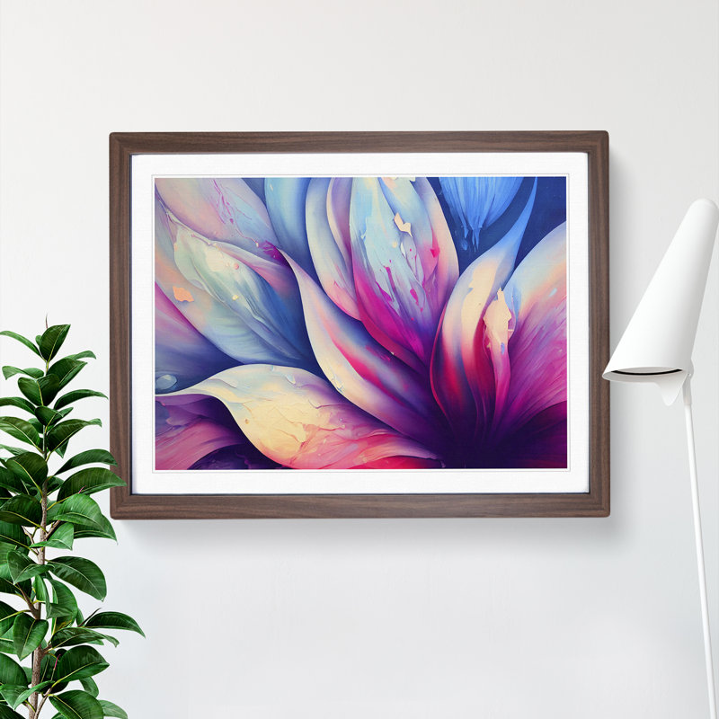 Colourful Flowers Vol.4 Abstract - Single Picture Frame Painting, Walnut Framed, 25cm H x 34cm W x 2cm D