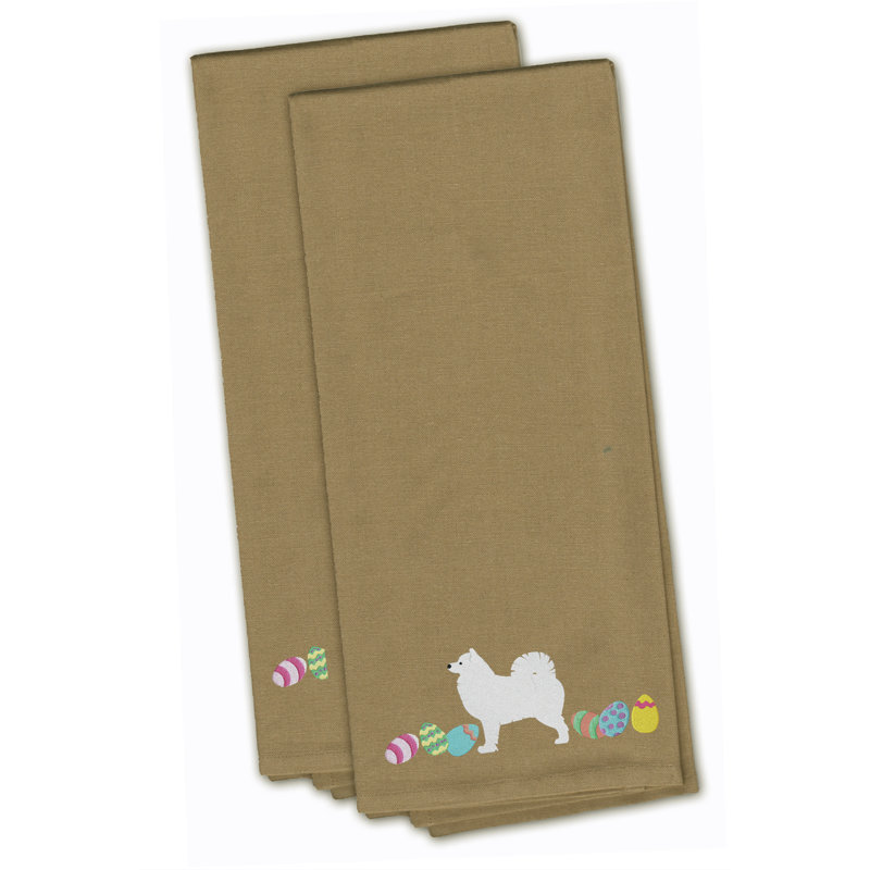Cotton Embroidered Tea Towel Kitchen Towel, Tan, 28" H x 19" W x 0.1" D