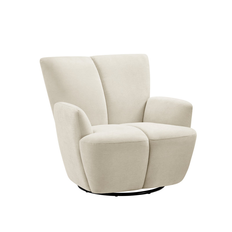 Modern Upholstered 360° Swivel Barrel Accent Armchair, Off White
