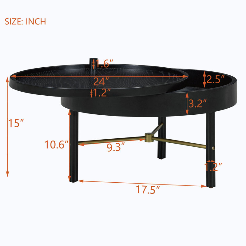 Rotating Tray Coffee Table with Storage, Black