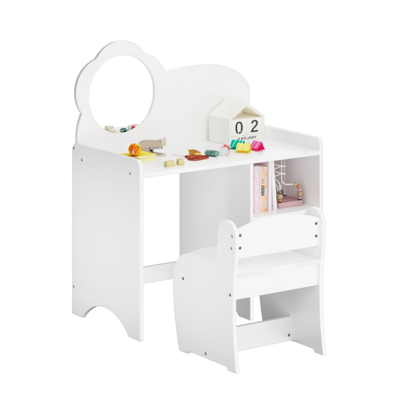 Wooden Children's Dressing Makeup Desk with Storage Shelves