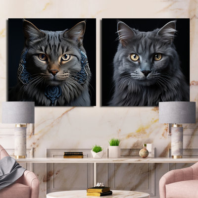 Chartreux Cat Portrait - Animals Cat Square Collage Set Of 2