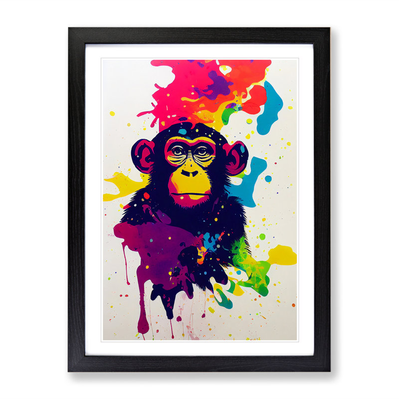 Monkey Paint Splash No.5 - Framed Print, Black, 64cm H x 46cm W x 2cm D