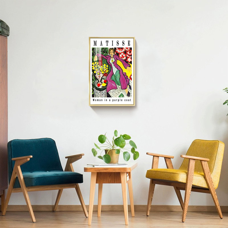 "Femme dans un manteau mauve", reproduction d'art sur toile par Henri Matisse, L 16 po x H 24 po, Or