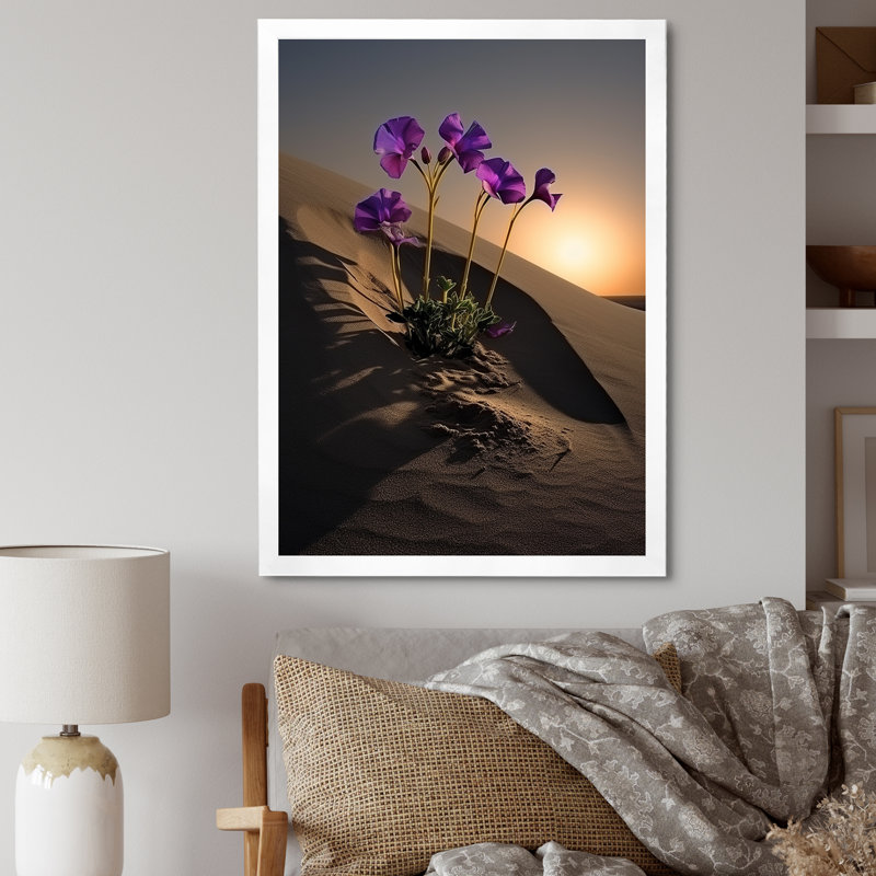 Violettes sur la plage sur toile, Cadre simple blanc, H 20 po x l 12 po x P 1 po