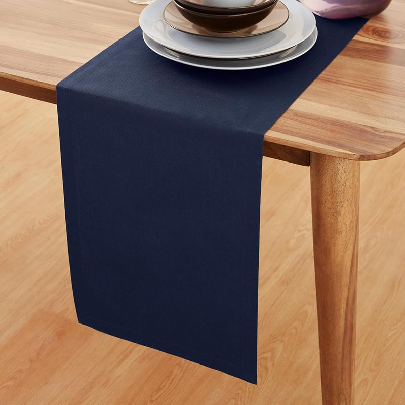 Cotton Linen Table Runner – Navy Blue – Handcrafted & Machine Washable, Dru Design, For Dining Table, Winter Decor