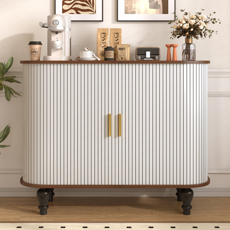 Armoire cannelée avec 6 porte-bouteilles et 3 porte-verres, White