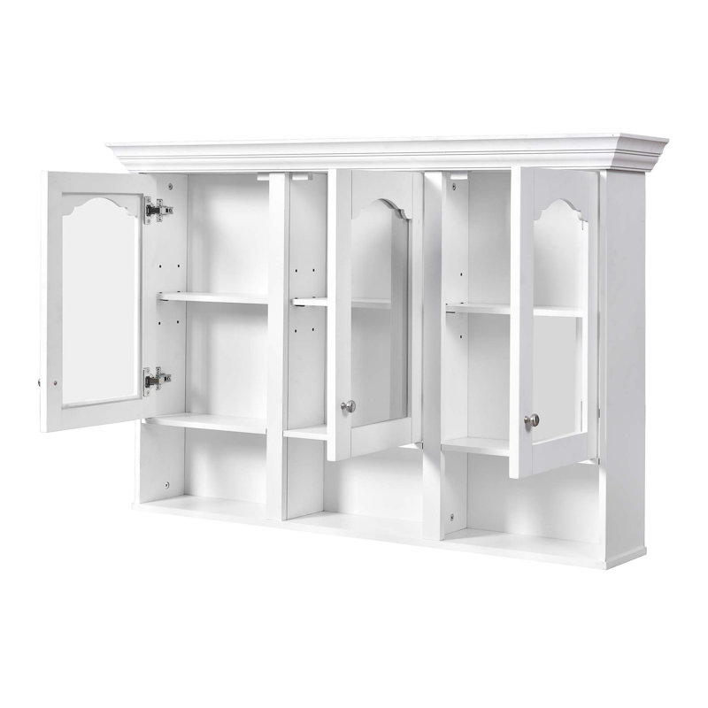 Armoire de salle de bain murale 47 "avec miroir, armoire avec 3 tablettes réglables et 3 compartiments ouverts pour la salle de bain, armoire de rangement au-dessus de la toilette avec portes en verre