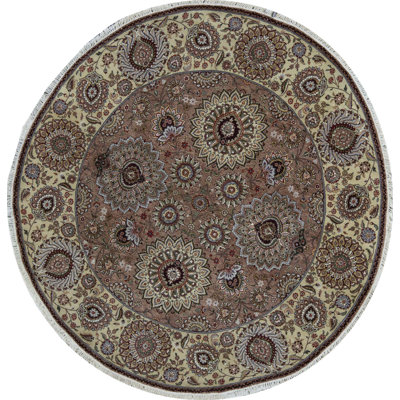 Hand-Knotted High-Quality Brown and Gold Round Area Rug