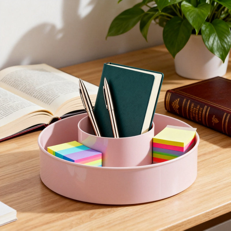 Organisateur de maquillage rotatif, 1 plateau (rose clair)