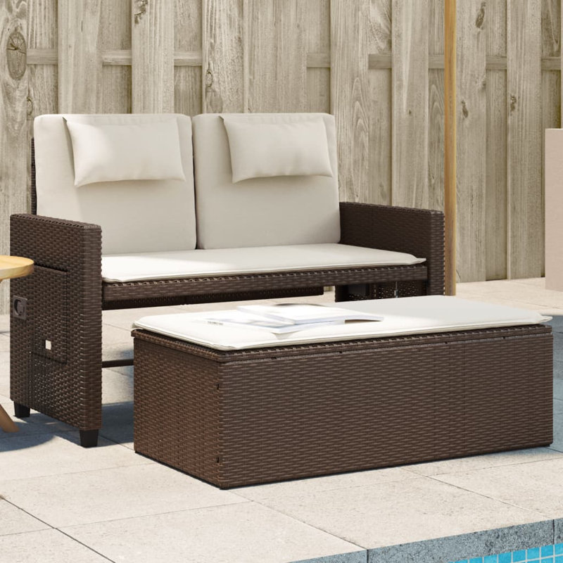 Banc de patio inclinable avec coussins Vidaxl, Blanc crème / brun