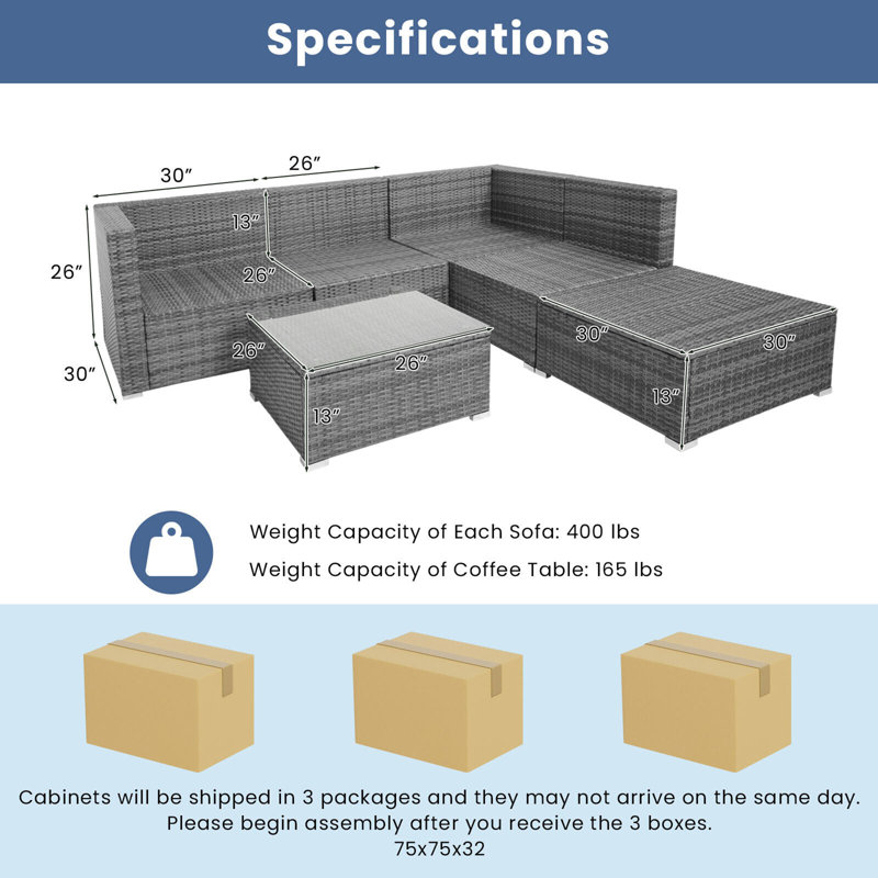 Ensemble de canapé modulaire en rotin 6 pièces Ebern Designs