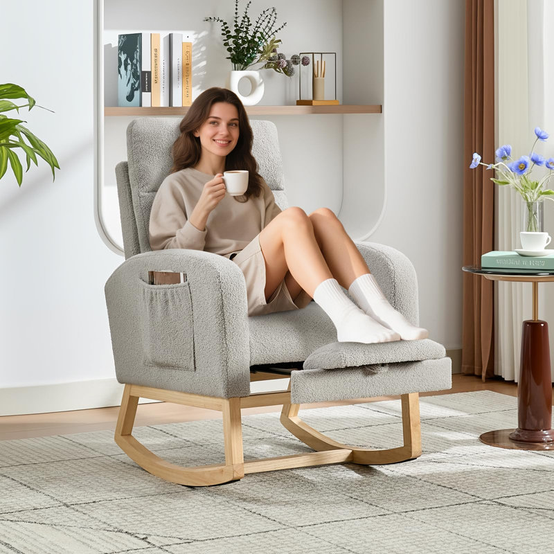 Ensemble de 2 chaises berçantes en tissu souple – Repose-pieds réglables, dossier haut, pieds en bois massif, deux poches latérales – Confortables pour restaurant, salon ou salle à manger, qualité professionnelle.