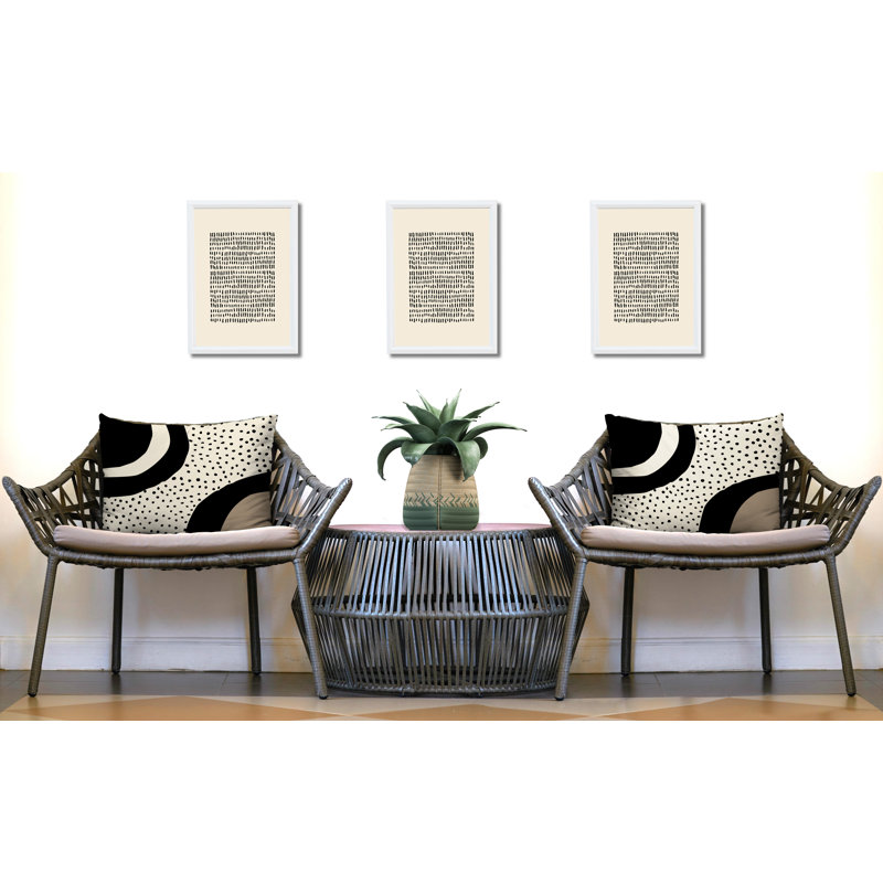 Coussin décoratif intérieur / extérieur en polyester filé Willow, Noir / blanc cassé / beige