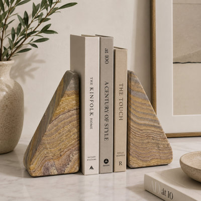 Titan Pyramids - Rainbow Stone Bookends for Shelves | Set of 2