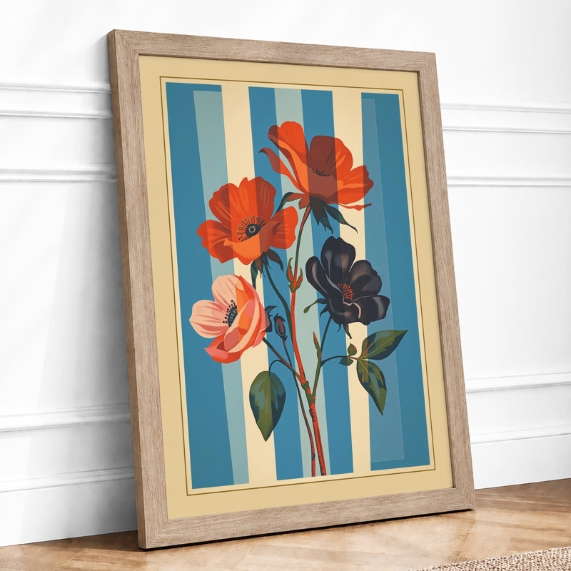 Striped Roses Botanical - Print, Oak, A4 - 29.7 x 21.0 cm