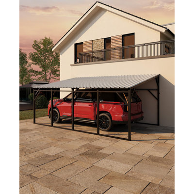 12x20 ft Lean-to Metal Carport, Vertical Roof Wall-Mounted Car Port