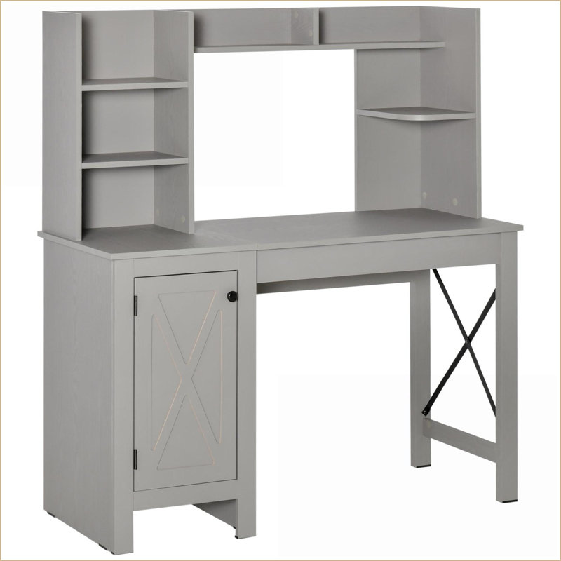 Bureaux de bureau à la maison avec huche & amp; Armoire, bureau d'étude avec rangement | Gris clair | Panneau de particules