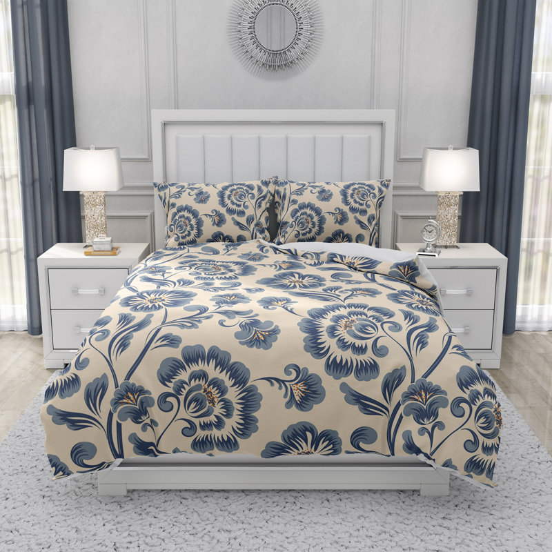 Floral Duvet Cover, King Duvet Cover + 2 King Shams