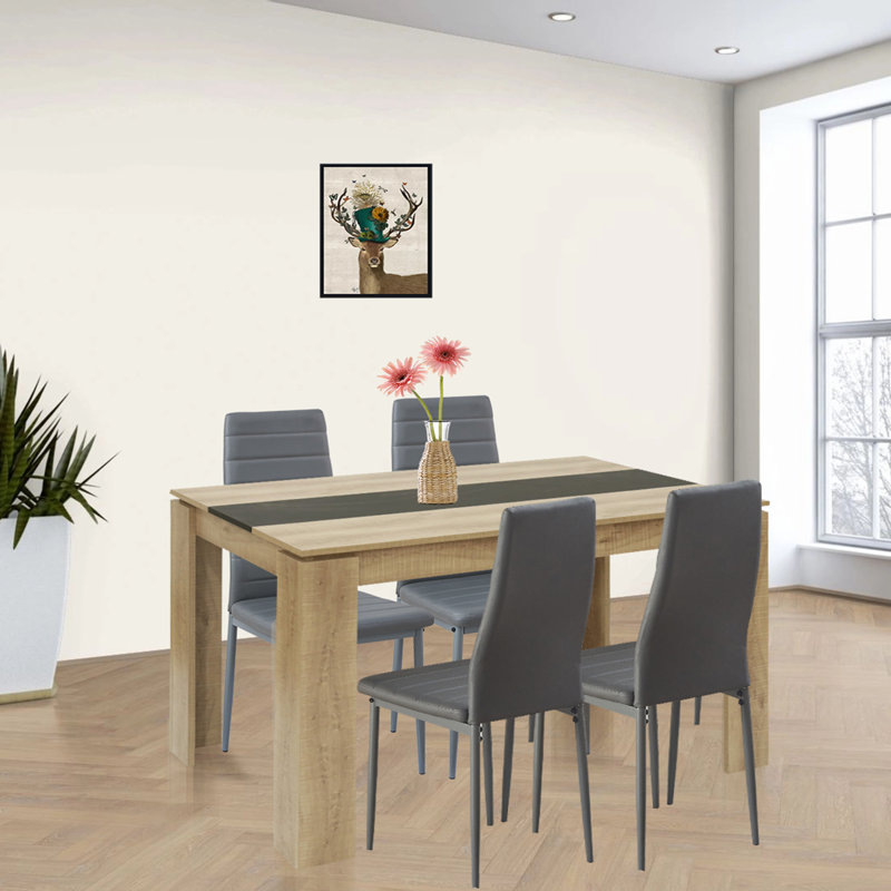 Shadasia 4 - Person Dining Set, 75cm H x 110cm W x 70cm L, Oak/Black, Grey