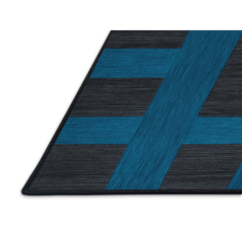 Machine Washable Checkered Black Area Rug, Round 3'