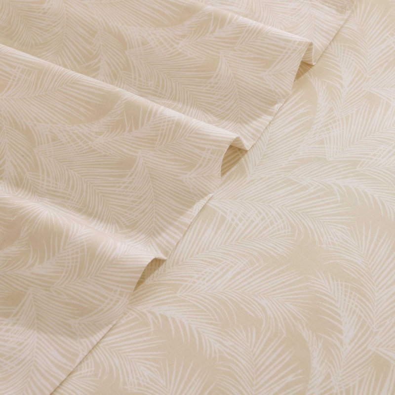 Tommy Bahama La Vida Stripe Cotton Sheet Set, King Sheet Set with 2 Pillowcases, Beige Palm Leaf