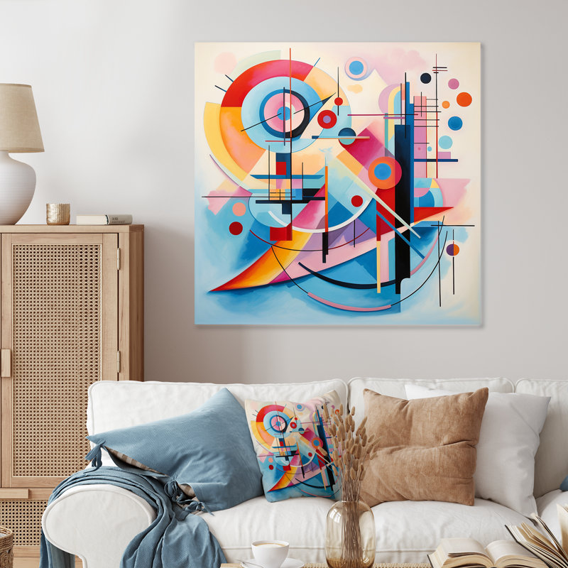 «Blue and Pink Abstract Geometric Vision 4», art mural géométrique en métal, H 36 po x l 36 po