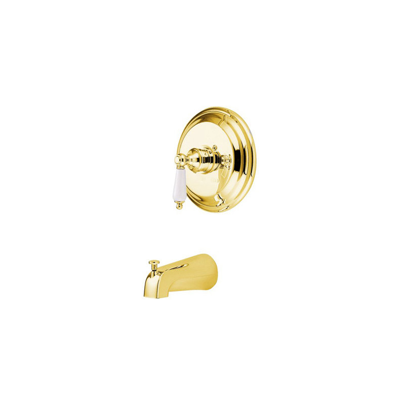 Vintage Tub and Shower Faucet Trim With Porcelain lever handles, Polished Brass