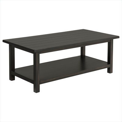 Table basse de salon Farmhouse avec tablette inférieure et finition brune, bois de Java vieilli, rectangulaire