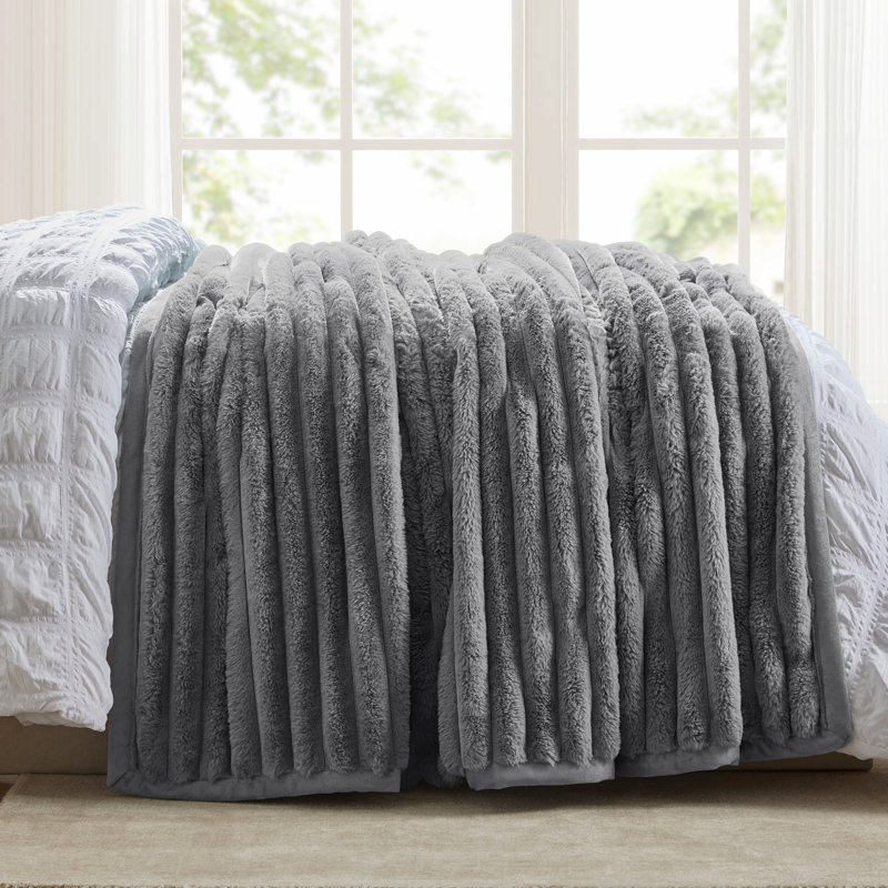 Couverture en super vison super doux réversible, Gris, 82 po x 108 po