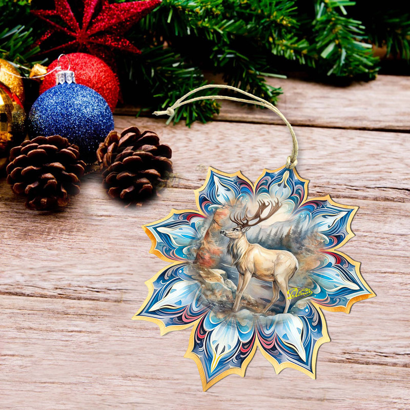 Grand ornement en bois de cerf de Noël