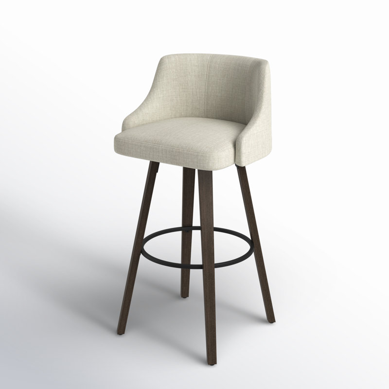 Abasi-Ima Swivel Counter & Bar Stool, Bar Stool (30.88" Seat Height), Light Gray-Beige PVC / Gray-Brown Frame