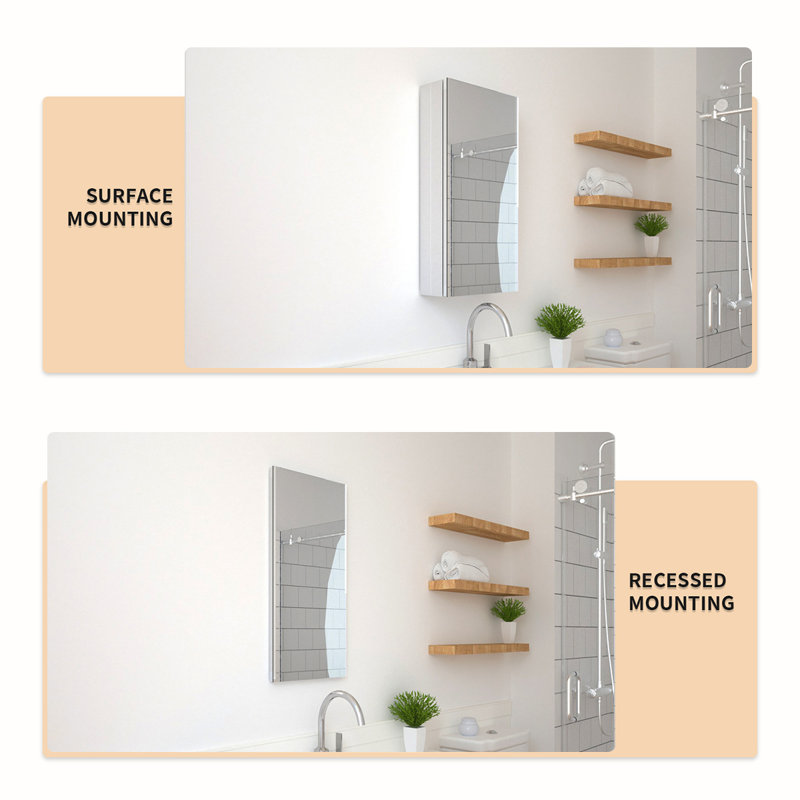 Taimei 24'' H Satin Aluminum Medicine Cabinet with Frameless Mirror