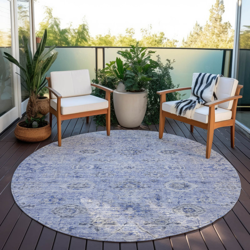 Machine Washable Indoor/Outdoor Chantille ACN1110 Blue Rug, Round 8'