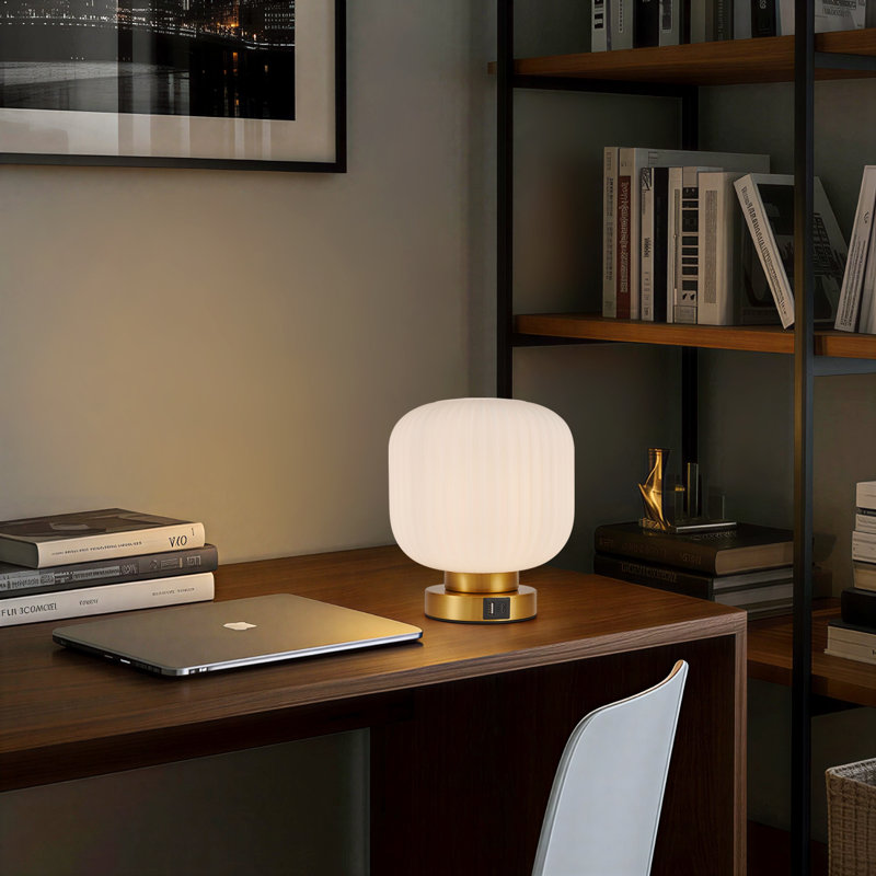 Metal Table Lamp, Gold, Cream