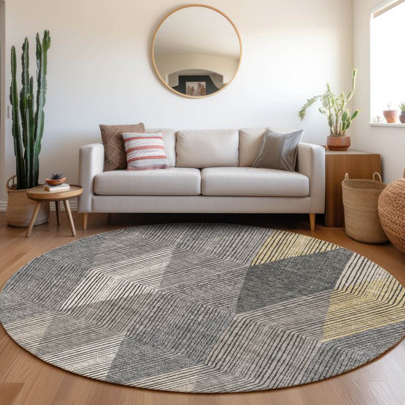 Premium Machine Washable Prisco Pewter Rug, Round 8'