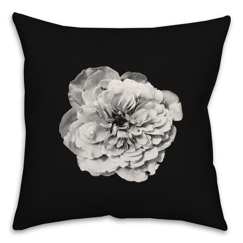 18" Black and White Polyester Flower Square Throw Pillow