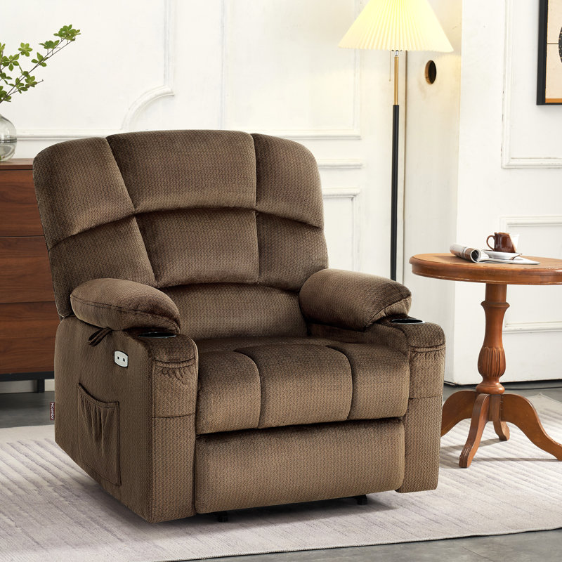 Bayani 27.2" Extra Wide Lay Flat Dual Motor Power Recliner Lift Chair with Massage and Heat, Infinite Position, Fabric, Brown