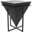 Table d'appoint géométrique en teck inversée faite à la main avec base en métal noir et motif mosaïque