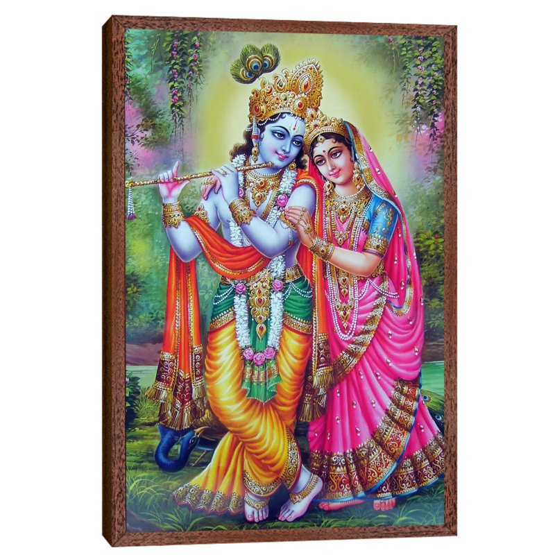 Krishna & Radha Hindu Gods - Print on Canvas, 101.6 cm H x 66.04 cm W, Brown Framed