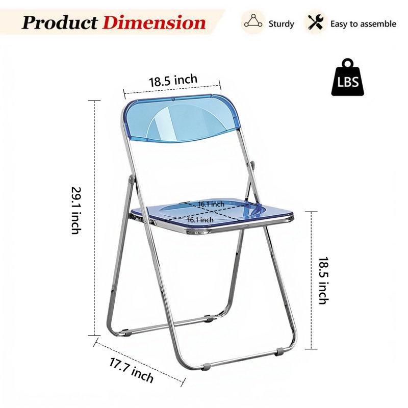 XUEGW - Ensemble de 6 chaises de salle à manger pliables en acrylique empilables avec structure portante stable, bleu, Bleu